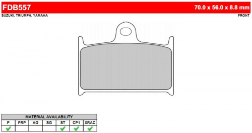 Колодки тормозные Ferodo FDB557 P FDB 557 P OEM Suzuki 59300 17811
OEM Triumph T2020245
OEM Triumph 2020073T0301, фото Колодки тормозные Ferodo FDB557 P FDB 557 P BREMBO 07SU14
BREMBO 07SU1407
BREMBO 07SU14RC
BREMBO 07SU14SA
BREMBO 07SU14SC
CL BRAKES 2246
CL BRAKES 2961
EBC FA145
EBC FA236
GALFER FD099
GALFER FD 099
LUCAS/TRW MCB595
NEWFREN FD0129
NEWFREN .FD.0129
SBS 624
SBS 714
VESRAH VD 343, , OEM Suzuki 59300 17811
OEM Triumph T2020245
OEM Triumph 2020073T0301,