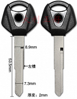 фото Болванка ключа YAMAHA, цвет синий, правый, длинна 53,5мм (03)  key-yamaha-blue-r-53.5