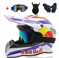 фото Комплект шлем RED Bull(S), белый-синий + перчатки, балаклава, очки для мотокросса  edx-complect-redbull-W-S