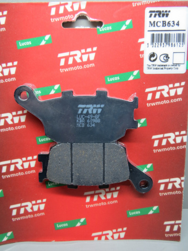 фото Колодки тормозные TRW MCB 634 (FDB754) FDB 754 BREMBO	07HO36 <br>
BREMBO	07HO3607 <br>
BREMBO	07HO36SP <br>
CARBONE L.	2296 <br>
DUNLOPAD	DP 121 <br>
EBC	FA174 <br>
EBC	FA 174 <br>
GALFER	FD134 <br>
GALFER	FD 134 <br>
GOODRIDGE	G59ST <br>
LUCAS	MCB634LF <br>
LUCAS	MCB 634LF <br>
LUCAS/TRW	MCB634 <br>
NEWFREN	FD0172 <br>
NEWFREN	.FD.0172 <br>
NISSIN	2P-244 <br>
PREMIER	P59 <br>
SBS	158 <br>
SBS	657 <br>
SBS	753 <br>
SEMC	HO 32 <br>
VESRAH	VD 163 <br>
VESRAH	VD-163 <br>,  , OEM Honda	06435 KFK 006 <br>
OEM Honda	06435 KFK 016 <br>
OEM Honda	06435 MEE 016 <br>
OEM Honda	06435 MEJ 016 <br>
OEM Honda	06435 MFG D01 <br>
OEM Honda	06435 MFG D02 <br>
OEM Honda	06435 MGS D31 <br>
OEM Honda	43105 MV9 008 <br>
OEM Honda	43105 MW0 405 <br>
OEM Honda	43105 MW0 415 <br>
OEM Honda	43106 MV9 008 <br>
OEM Kawasaki	43082 0073 <br>
OEM Suzuki	69100 04820 <br>
OEM Suzuki	69100 06830 <br>
OEM Suzuki	69100 16851 <br>
OEM Suzuki	69101 44850 <br>
OEM Yamaha	5SL W0046 00 <br>
OEM Yamaha	5VX W0046 00 <br>, 