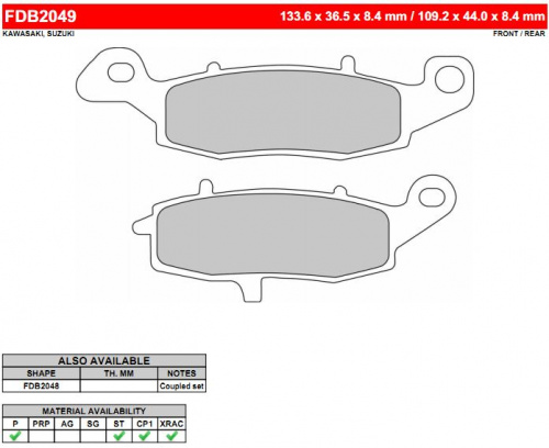 фото Колодки тормозные NEWFREN FD0227TS (FDB2049ST) FDB 2049 ST ( FD0227TS ) BREMBO BR07KA1807 <br>
CL BRAKES	2384 <br>
EBC	FA231 <br>
EBC	FA259 <br>
FERODO	FDB2049 <br>
FERODO	FDB2049P <br>
FERODO	FDB2049ST <br>
FERODO	FDB2049CP1 <br>
FERODO	FDB2049XRAC <br>
GALFER	FD179 <br>
GALFER	FD 179 <br>
LUCAS/TRW	MCB681 <br>
NEWFREN	FD0227  <br>
NEWFREN	.FD.0227 <br>
SBS	704 <br>
VESRAH	VD 435,  , OEM Kawasaki	43082-0105  <br>
OEM Kawasaki	43082-1237 <br>
OEM Kawasaki	43082-0052 <br>
OEM Kawasaki	43082-1232 <br>
OEM Kawasaki	43082-1264 <br>
OEM Kawasaki	43082-1178 <br>
OEM Kawasaki	43082-1248 <br>
OEM Kawasaki	43082-0062 <br>
OEM Kawasaki	43082-1235 <br>
OEM Kawasaki	43082-0010 <br>
OEM Kawasaki	43082-1226 <br>
OEM Kawasaki	43082-1260 <br>
OEM Suzuki	59100-33870 <br>
OEM Suzuki	59102-33810 <br>
OEM Suzuki	59101-33830 <br>
OEM Suzuki	59100-33880 <br>
OEM Suzuki	59102-33860 <br>
OEM Suzuki	59100-33850 <br>
OEM Suzuki	59101-33880 <br>
OEM Suzuki	59101-33820 <br>
OEM Suzuki	69100-01870, 