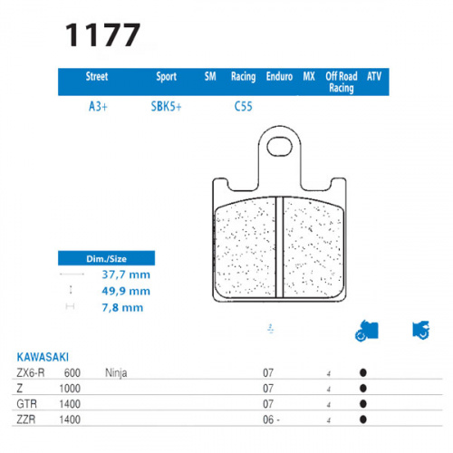 фото Колодки тормозные CL 1177A3 (FDB2220 P) FDB 2220 P-CL BREMBO	07KA28  <br>
BREMBO	07KA28RC <br>
BREMBO	07KA28SA <br>
BREMBO	07KA28SC <br>
CL BRAKES	1177 <br>
EBC	FA417/4 <br>
LUCAS/TRW	MCB789  <br>
NEWFREN	FD0419 <br>
NEWFREN	.FD.0419 <br>
SBS	838 <br>
FERODO	FDB2220 <br>
FERODO	FDB2220ST <br>
FERODO	FDB2220CP1 <br>
FERODO	FDB2220XRAC <br>
FERODO	FDB2220ZRAC <br>
FERODO	FDB2220CP211,  , OEM Kawasaki	43082 0053   <br>
OEM Kawasaki	43082 0071 <br>
OEM Kawasaki	43082 0072 <br>
OEM Kawasaki	43082 0104,  фото 2