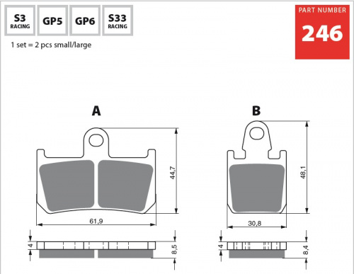 фото Колодки тормозные GOLDfren 246 S3 (FDB2217) FDB 2217 ST (246 S3) BREMBO	07KA28 <br>
BREMBO	07KA28RC <br>
BREMBO	07KA28SA <br>
BREMBO	07KA28SC <br>
CL BRAKES	1177 <br>
EBC	FA417/4 <br>
LUCAS/TRW	MCB789 <br>
NEWFREN	FD0419 <br>
NEWFREN	.FD.0419 <br>
SBS	838,  , OEM Kawasaki	43082 0053 <br>
OEM Kawasaki	43082 0071 <br>
OEM Kawasaki	43082 0072 <br>
OEM Kawasaki	43082 0104, 