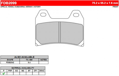 Колодки тормозные Ferodo FDB2099 P FDB 2099 P , фото Колодки тормозные Ferodo FDB2099 P FDB 2099 P CL BRAKES 2539 <br>
EBC FA244 <br>
GALFER FD176 <br>
LUCAS/TRW MCB683 <br>
LUCAS/TRW MCB698 <br>
NEWFREN .FD.0273 <br>
SBS 727 <br>
VESRAH VD 262/2, , ,