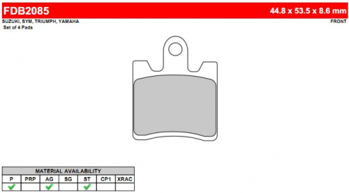 фото Колодки тормозные Ferodo FDB2085 EF FDB 2085 EF BREMBO	7037 <br>
BREMBO	07037 <br>
BREMBO	007037 <br>
BREMBO	07037XS <br>
CL BRAKES	1175 <br>
CL BRAKES	3049 <br>
EBC	FA283 <br>
EBC	SFA283 <br>
EBC	FA423/4HH  <br>
GALFER	FD222 <br>
GALFER	FD372 <br>
GALFER	FD 222 <br>
LUCAS/TRW	MCB706 <br>
NEWFREN	.FD.0264 <br>
SBS	146 <br>
SBS	740 <br>
SBS	743 <br>
VESRAH	VD 353,  , OEM Suzuki	59300 14870  <br>
OEM Suzuki	59300 14880 <br>
OEM Yamaha	3P6 W0045 00, 